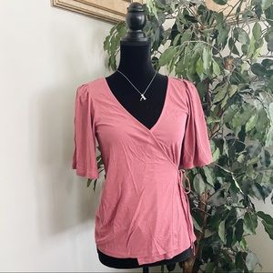 Lucky Brand Raspberry Wrap Top XS Blouse NWT